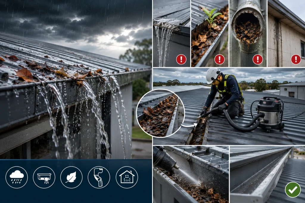 Blocked Gutter Cleaning During Storm Season